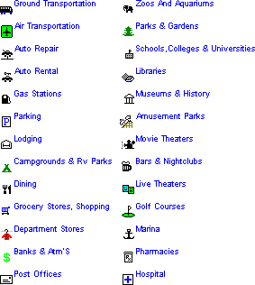 MapSource&reg; Legend: Businesses and Attractions