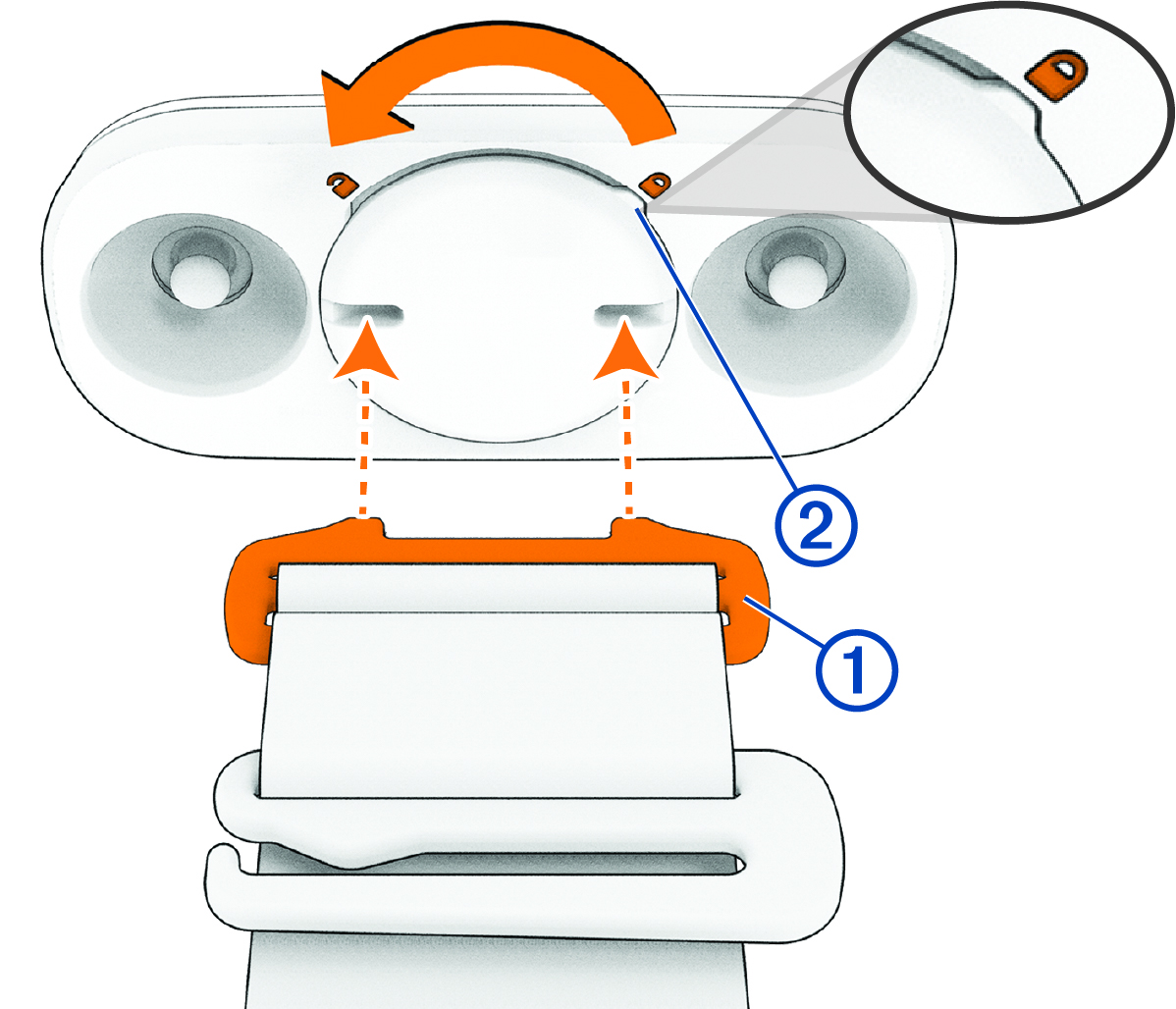 Battery cover and removal tool on the strap with glyphs