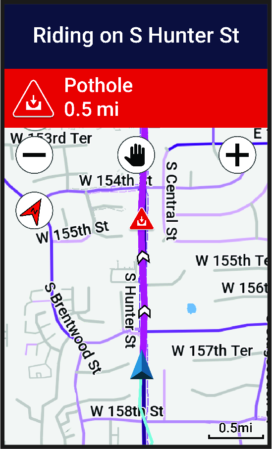 Map with road hazard overlay