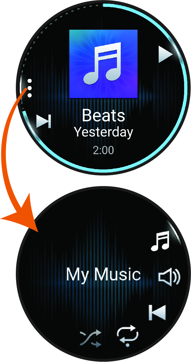 Two screenshots showing music controls