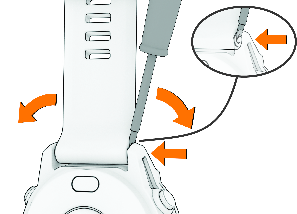 Close-up view of the watch band attachment