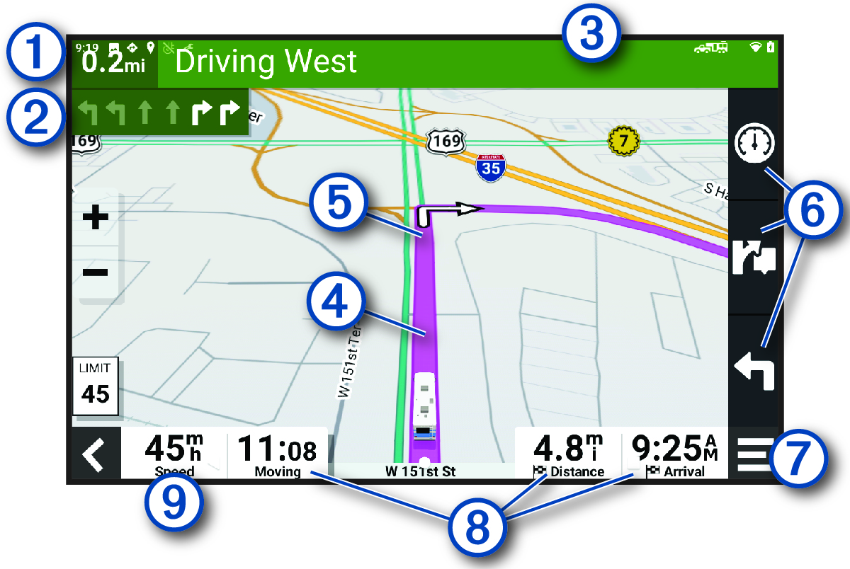 Screenshot der Navigation mit Beschriftungen