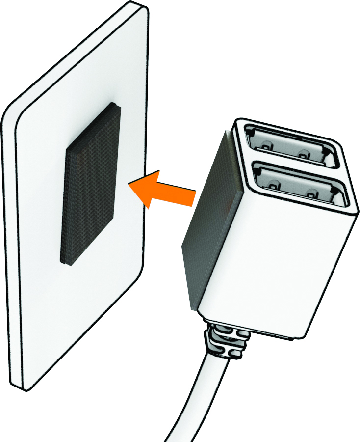 USB ports connecting to a reclosable fastener