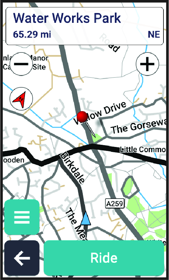 Pantalla de mapa con información de ubicación