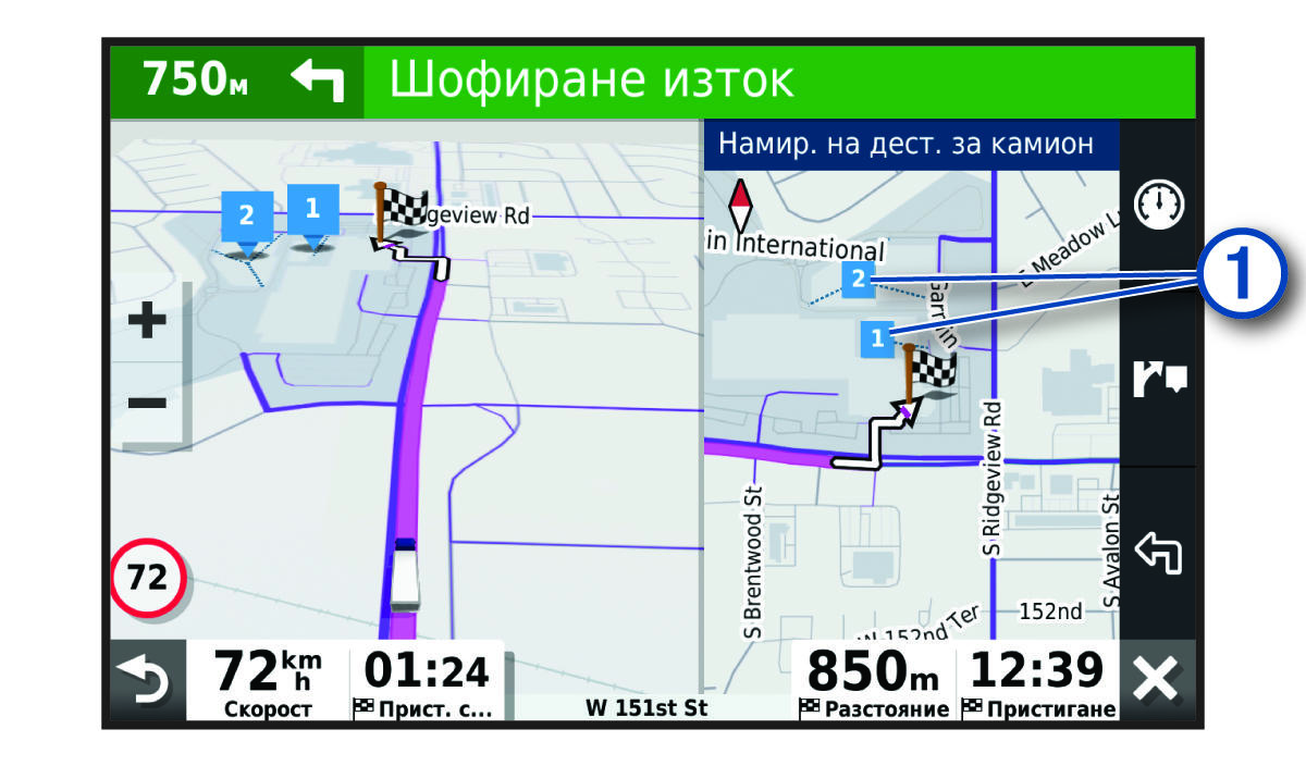 Инструмент за карта за дестинация за камиони с изнесено означение