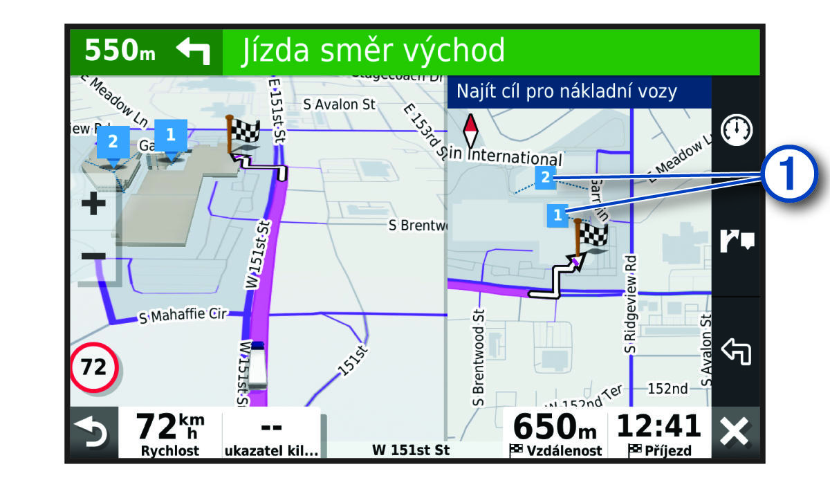 Nástroj mapy Cíle pro nákladní vozy s popiskem