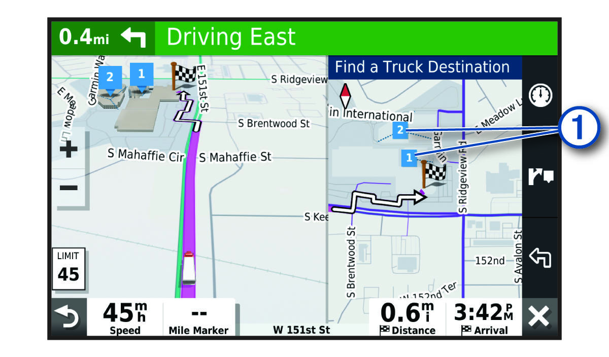 설명선이 있는 트럭 목적지 지도 도구