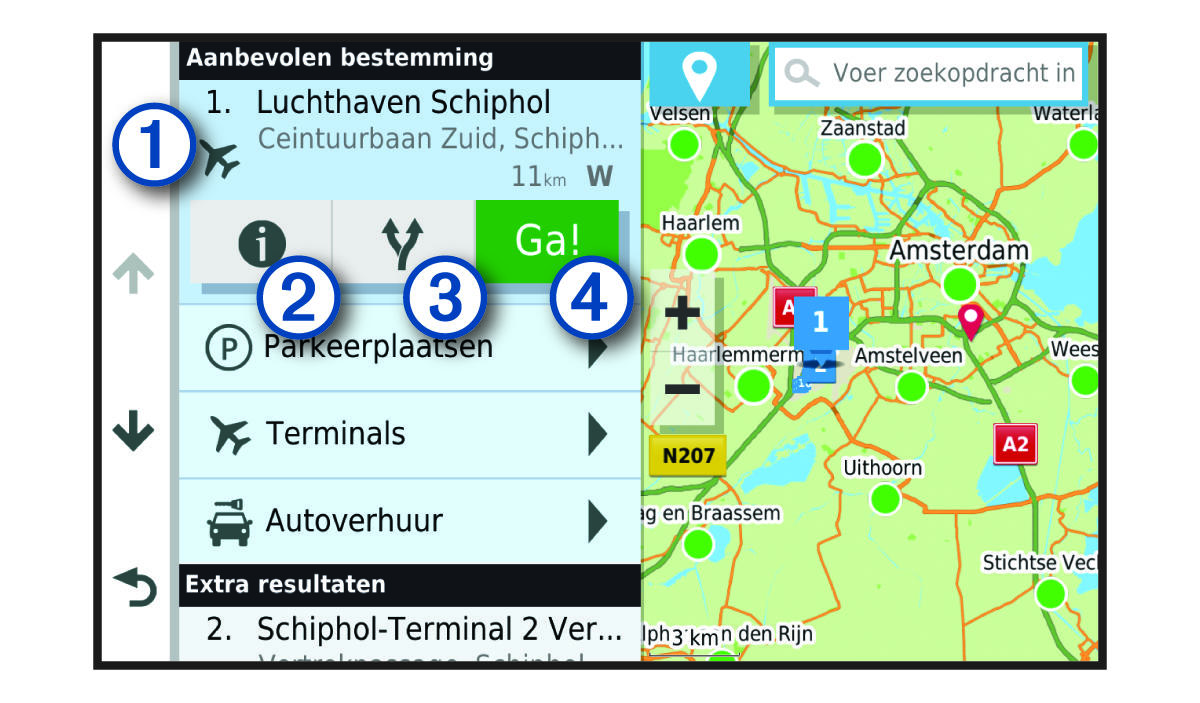 Lijst met zoekresultaten voor locatie met toelichtingen