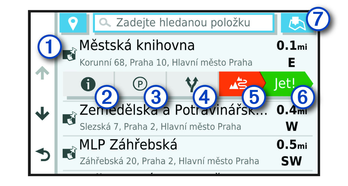 Výsledky vyhledávání polohy s popisky