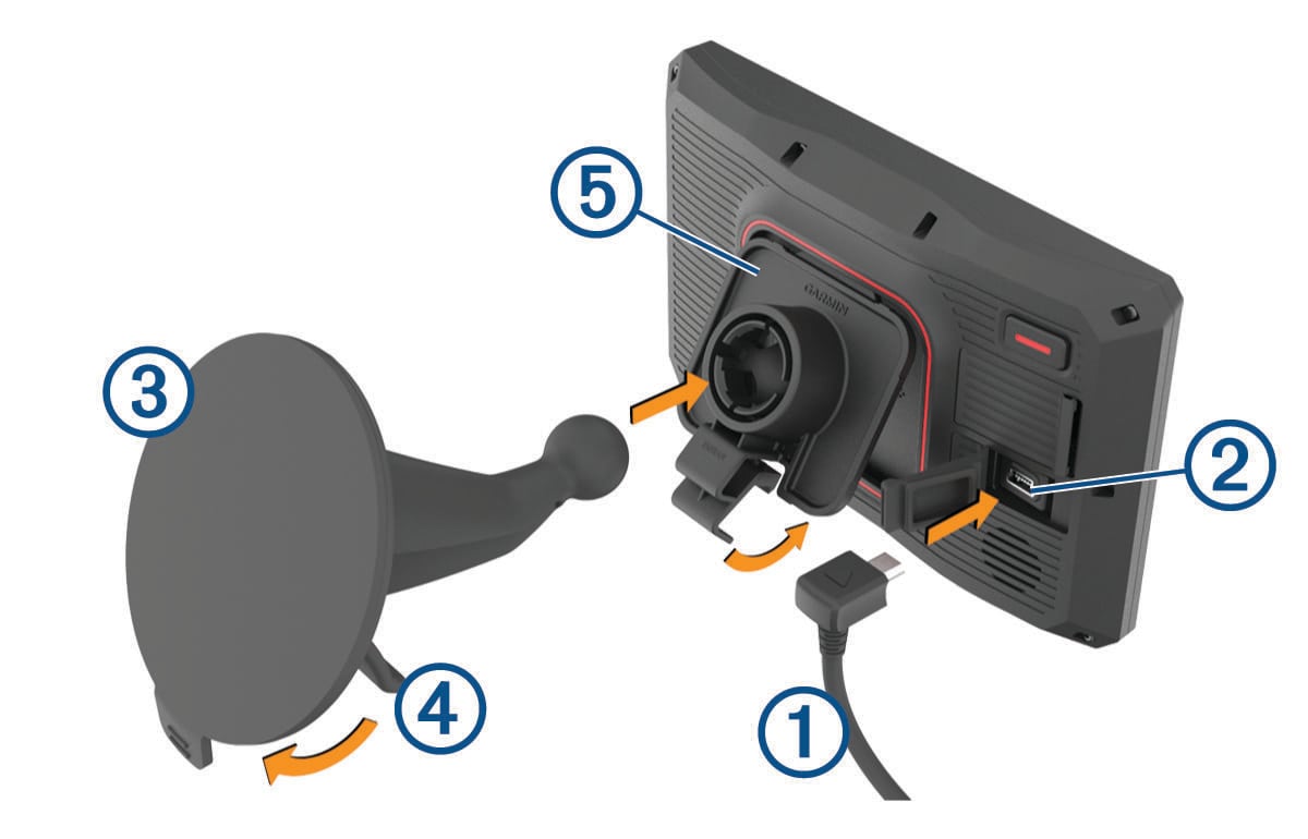 Device and power cable connecting to the automotive mount with callouts