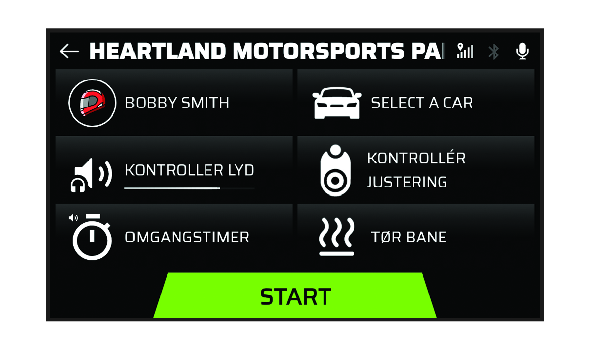Skærmbillede af startskærmen for løb