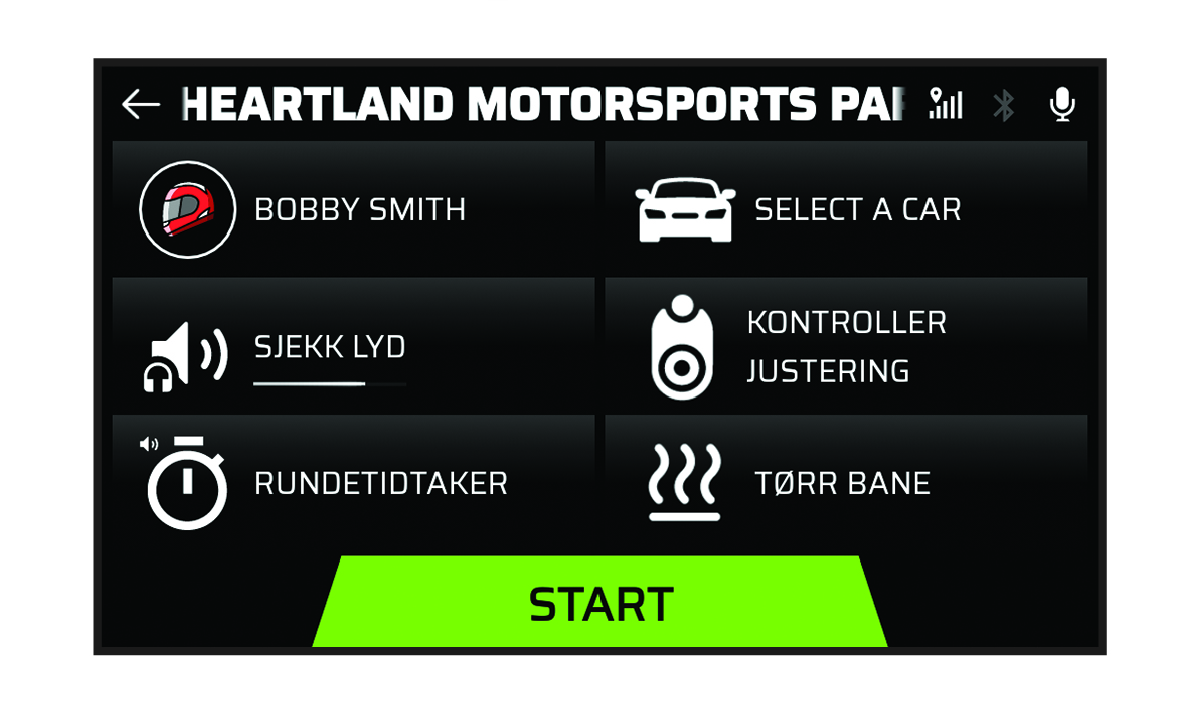 Skjermbilde av løpsstart-skjermen