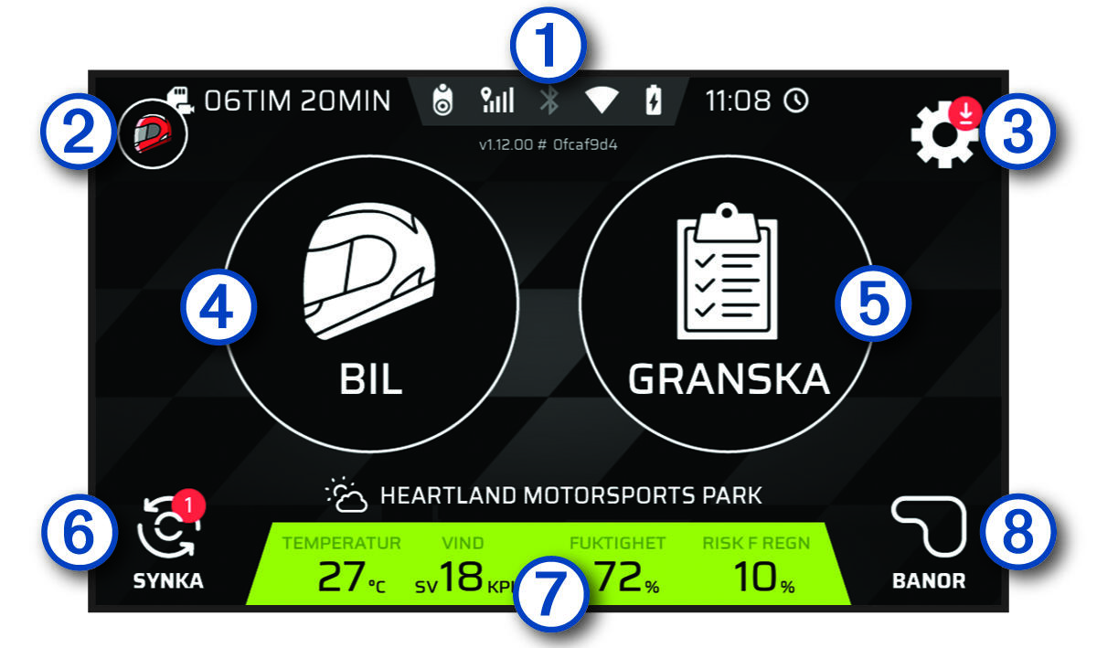 Skärmbild av hemskärmen med bildtexter