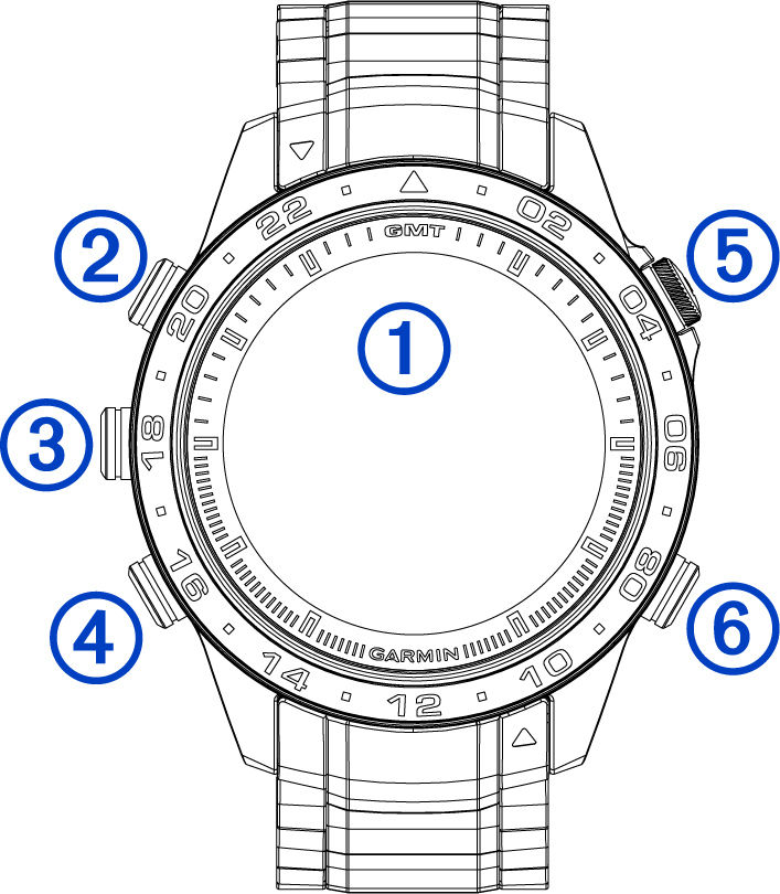 Front view of the watch with callouts