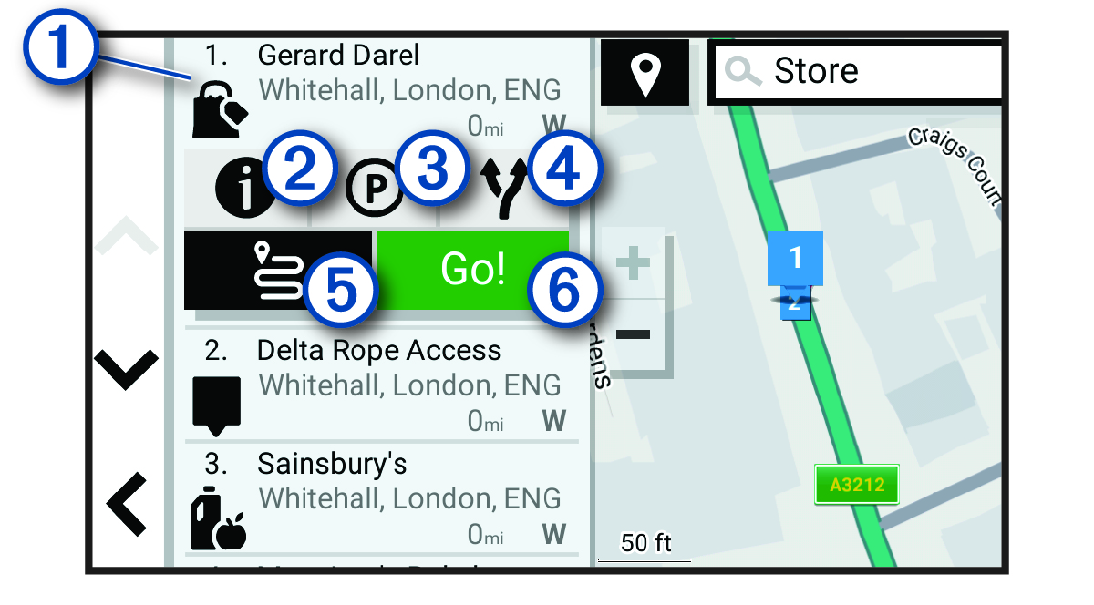 Location search results list with callouts