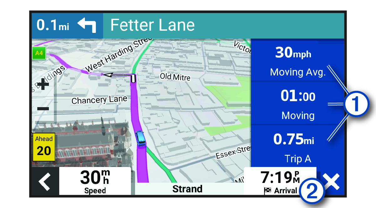 Trip data fields on the map with callouts