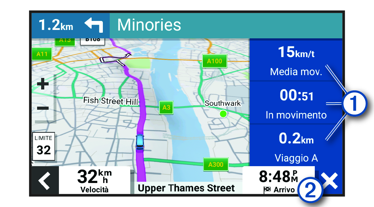 Campi dati di viaggio sulla mappa con annotazioni
