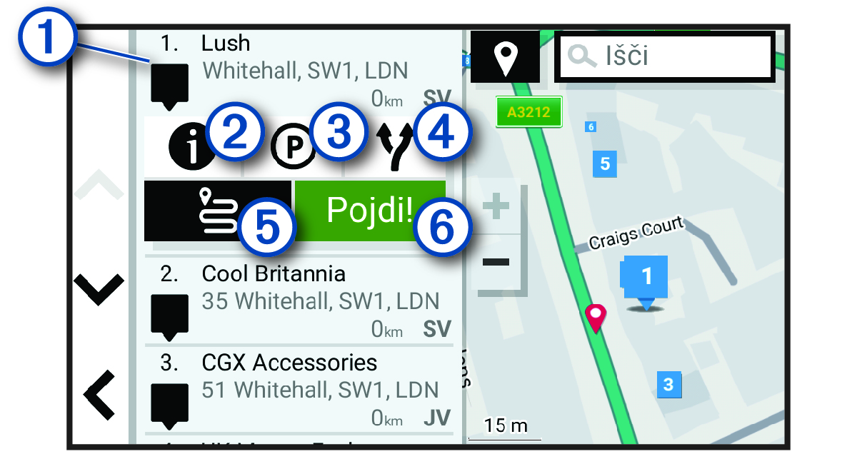 Seznam rezultatov iskanja lokacije z oblački