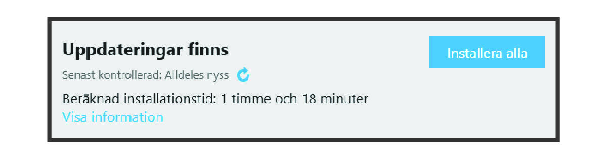 Skärmbild av en uppdateringsuppmaning