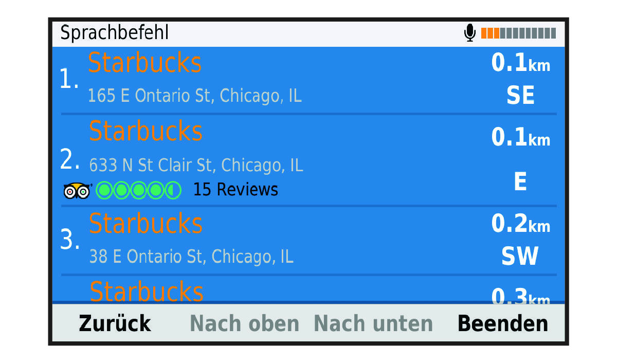 Ergebnisliste der Sprachbefehlsuche