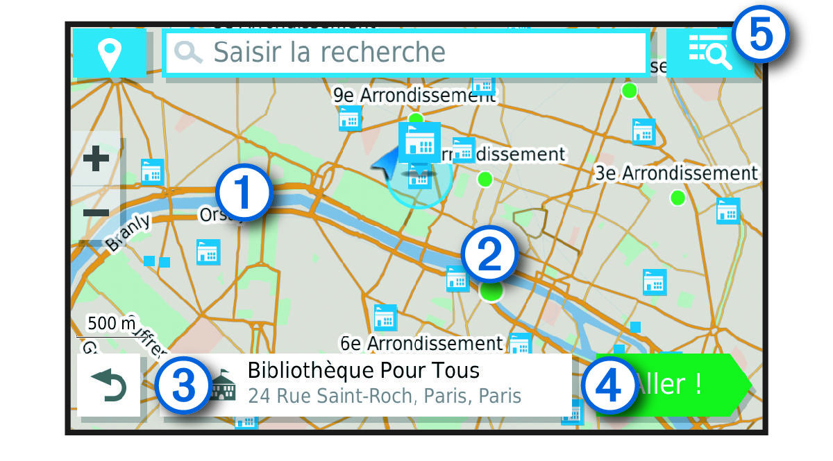 Carte des résultats de recherche avec légendes