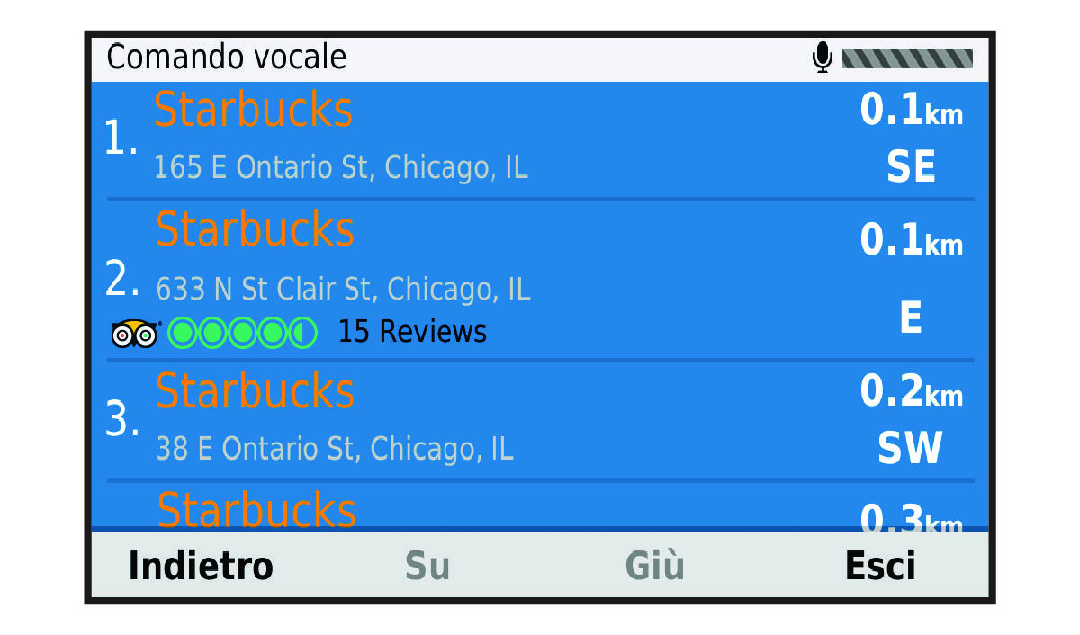 Elenco dei risultati della ricerca dei comandi vocali