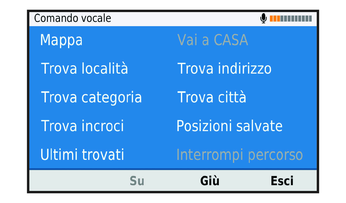 Menu dei comandi vocali