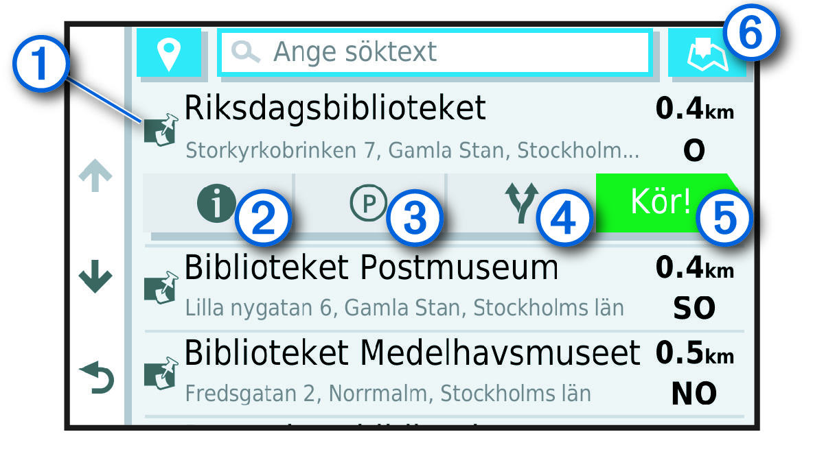 Lista med sökresultat med bildtexter