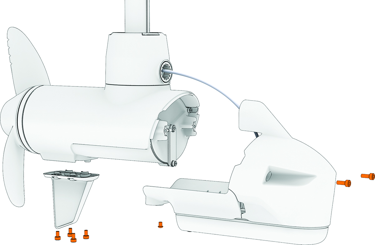 Exploded view of the skeg and nose cone with callouts