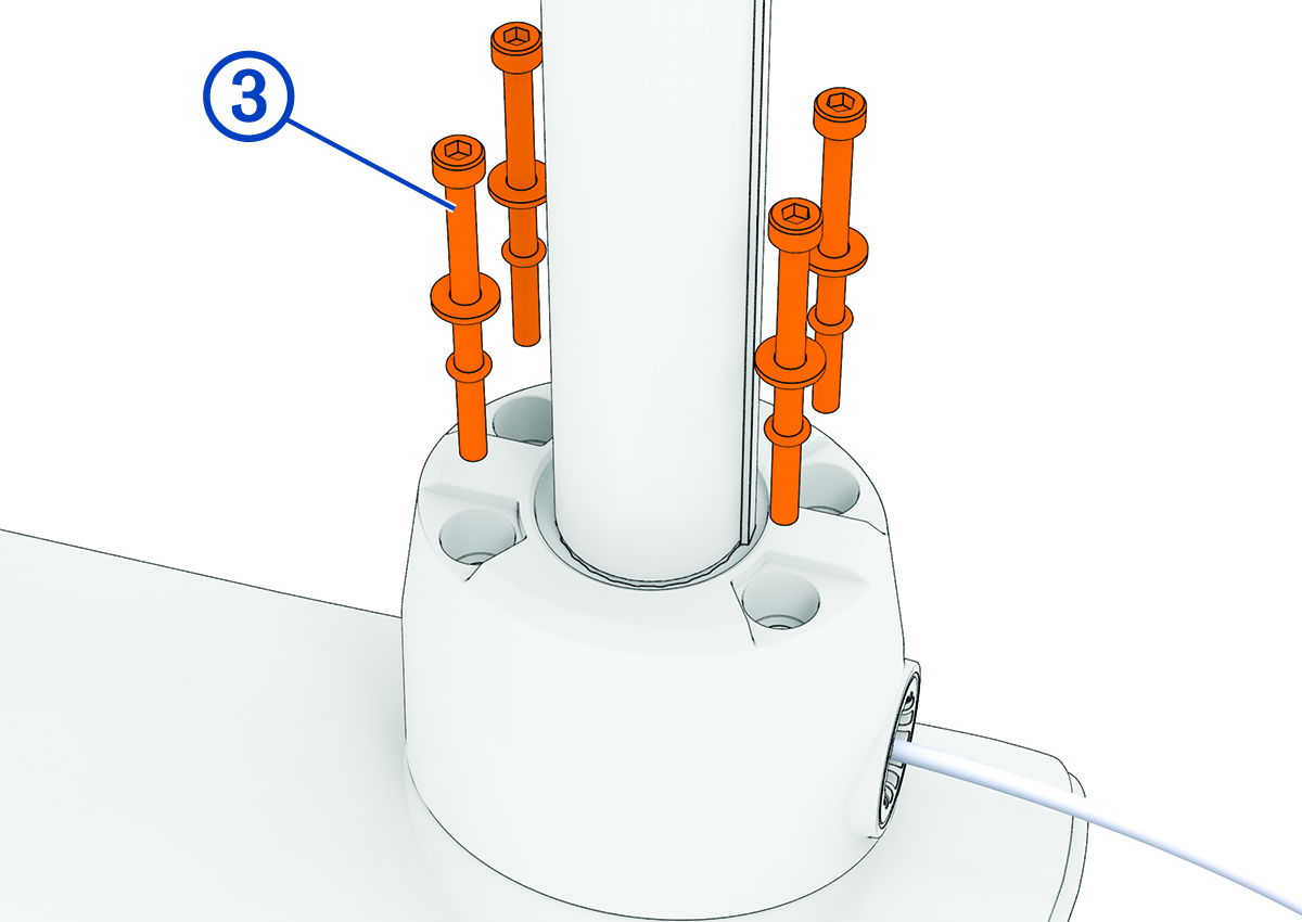 Exploded view of the bolts securing the propeller drive motor with callout