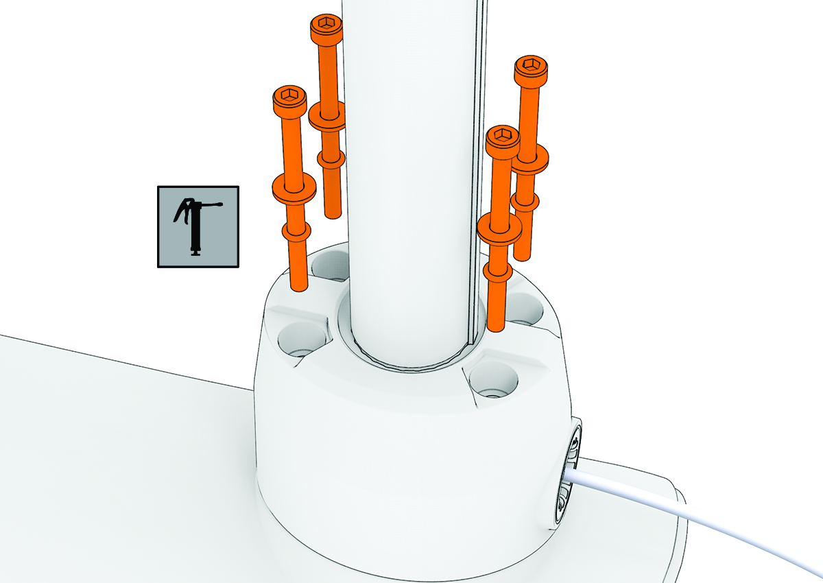 Exploded view of the bolts securing the propeller drive motor with callouts