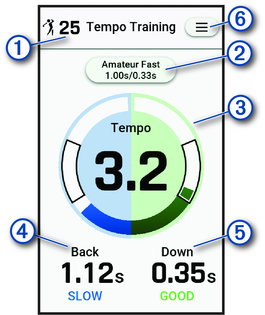 Tempo training data screen with callouts