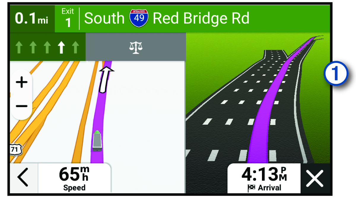 Map with lane guidance feature with a callout