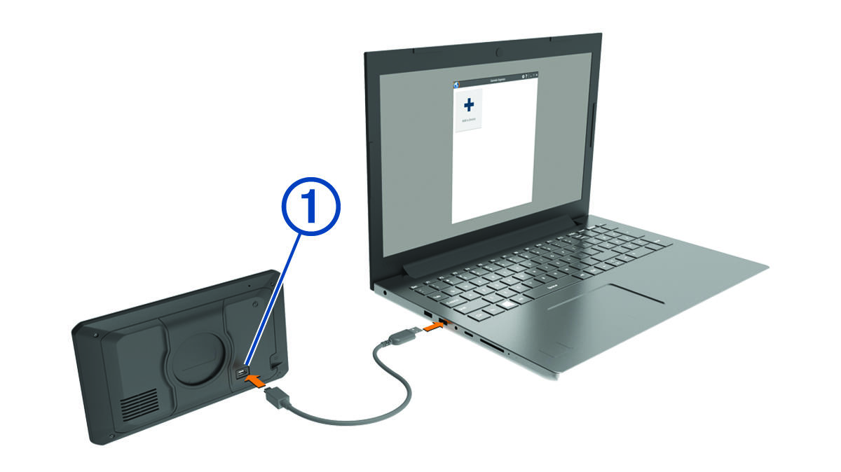 Diagram of the device connecting to a computer with a callout