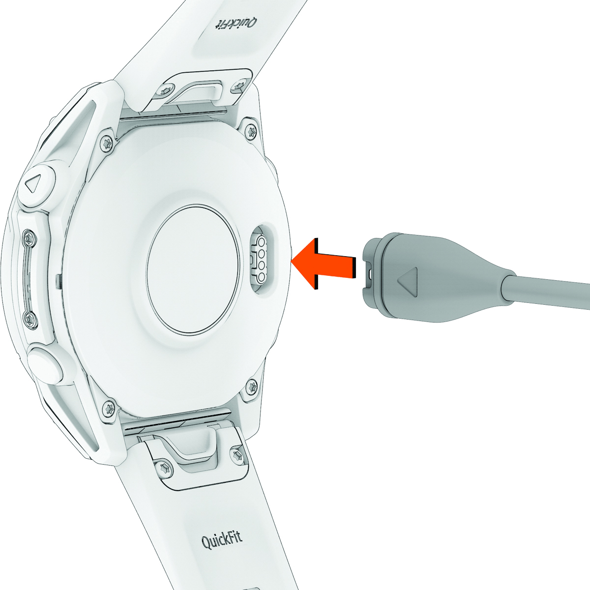 Az óra hátulnézete töltőkábellel