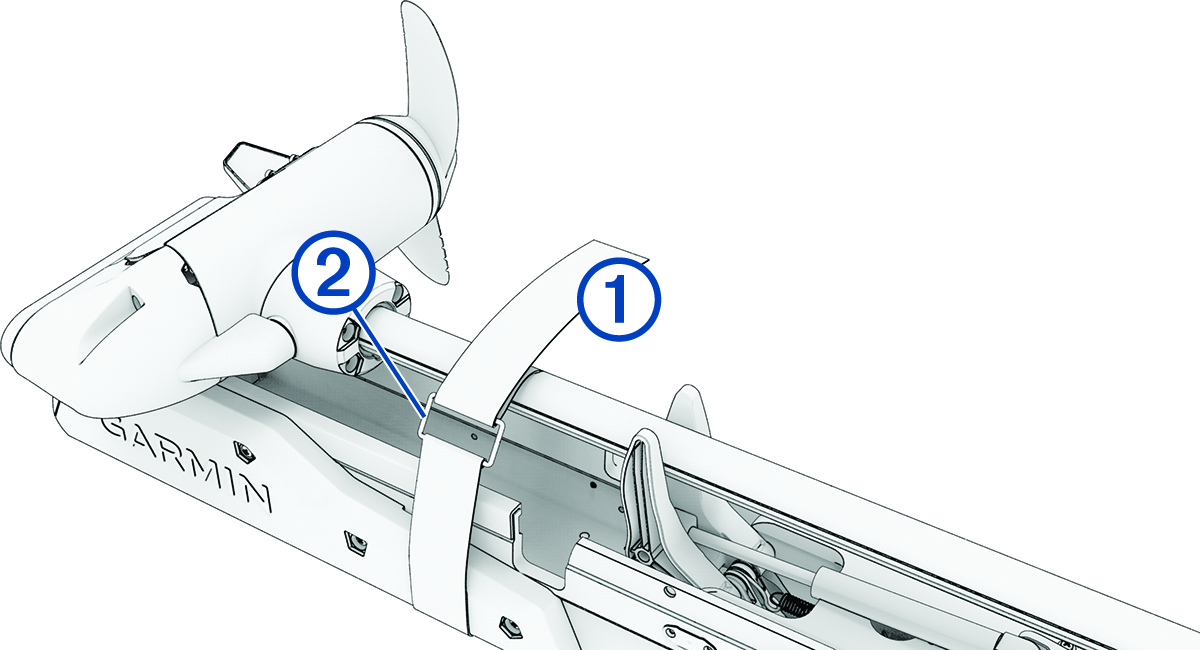 Close-up view of stowed motor and strap