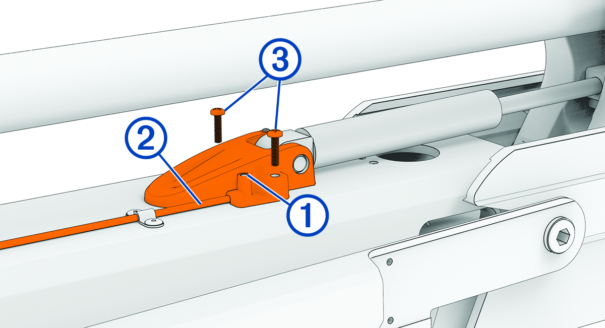 Close-up view of lower gas spring with callouts