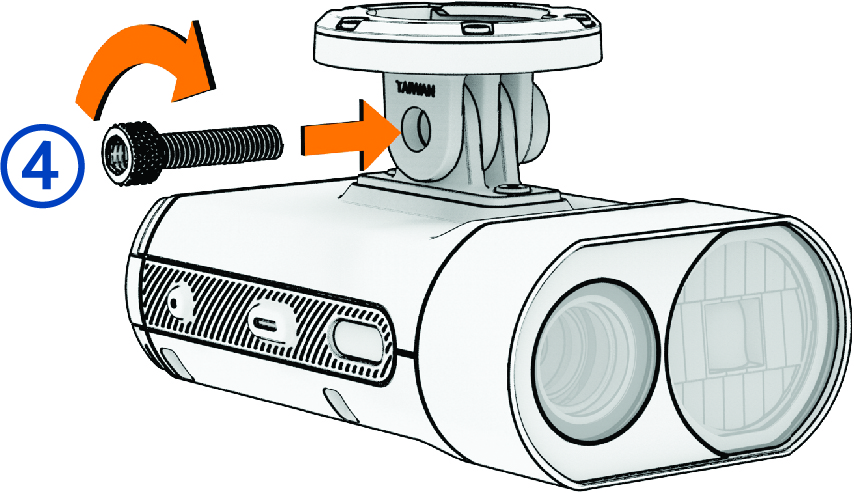 Out-Front Mount med adapter og enhed og billedforklaring
