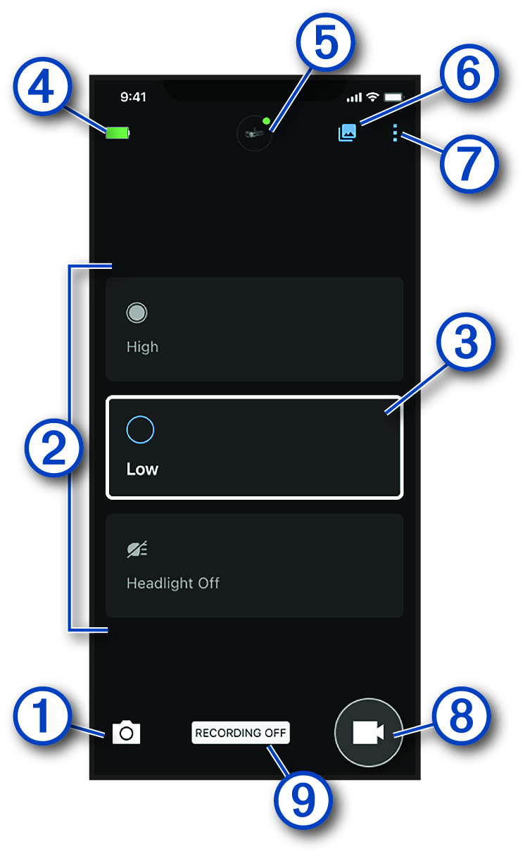 Skærmbillede af app med billedforklaringer