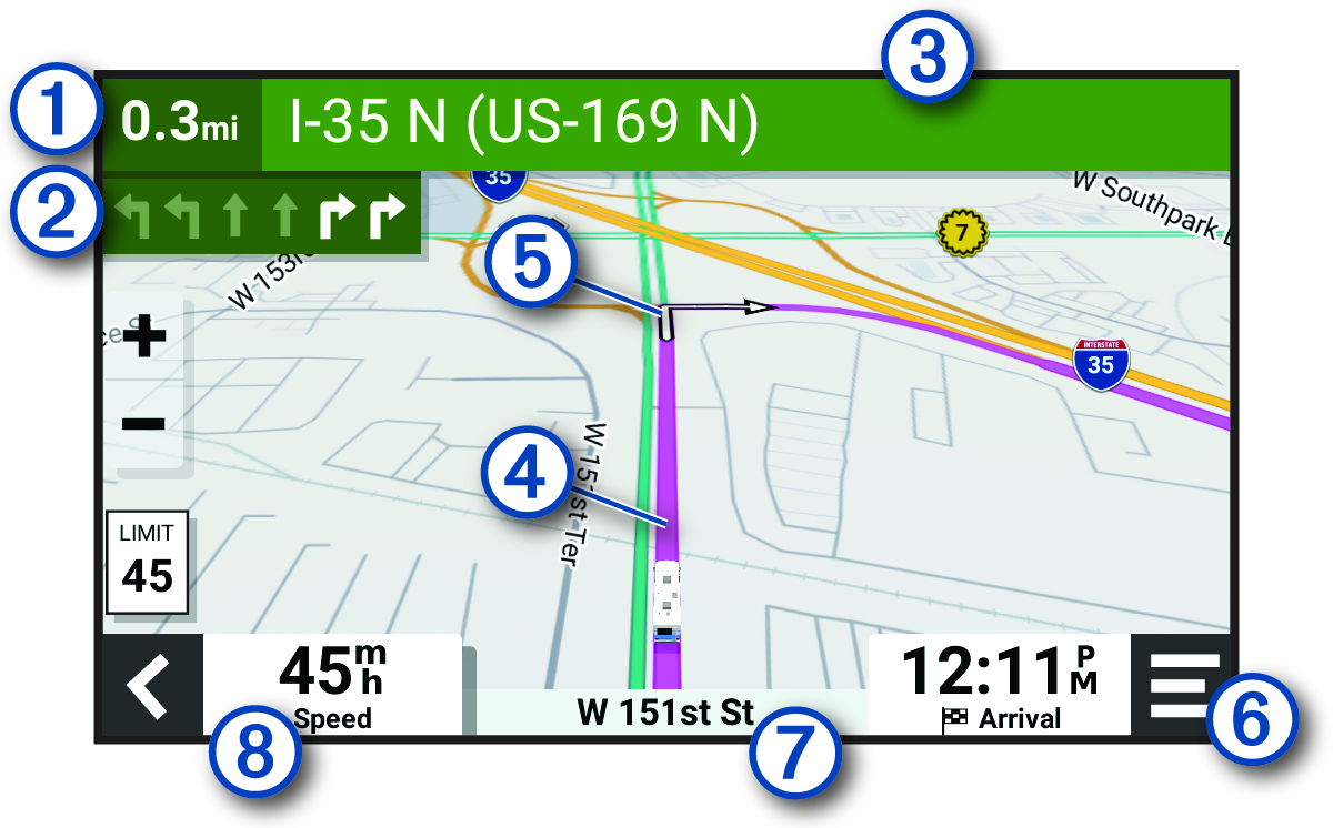 Navigation screenshot with callouts