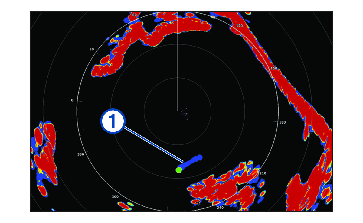 Radar screen with echo trails with callout