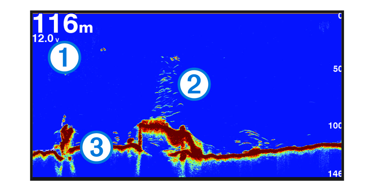 Traditionele sonarweergave met toelichtingen