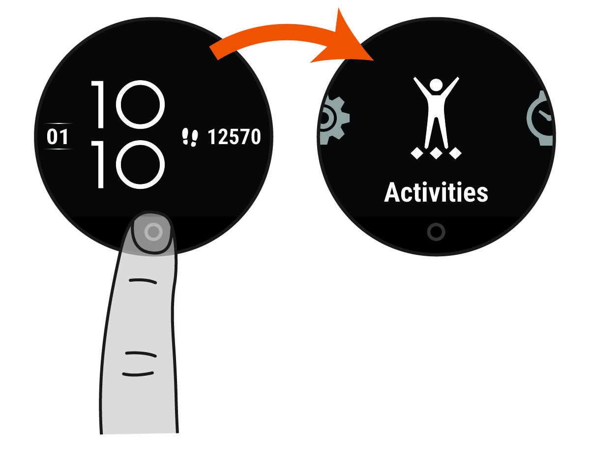 Watch face to menu with finger placement