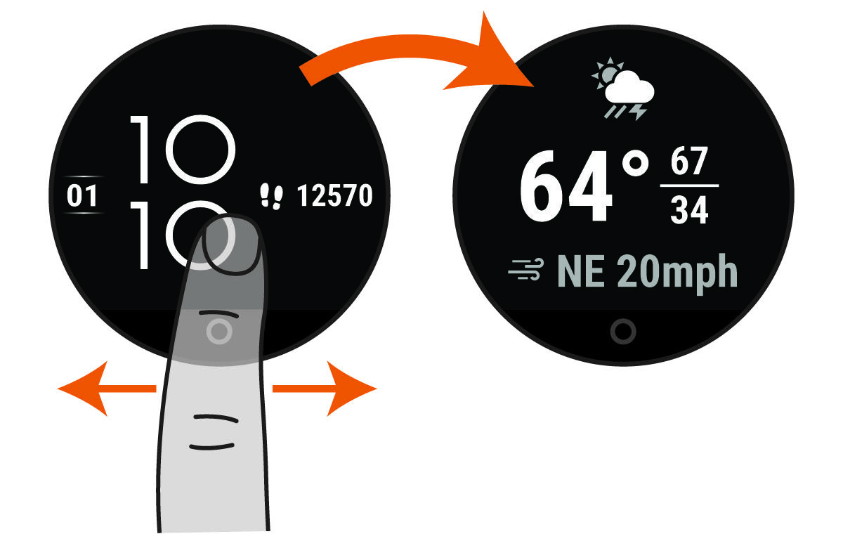 Watch face to widget with finger placement