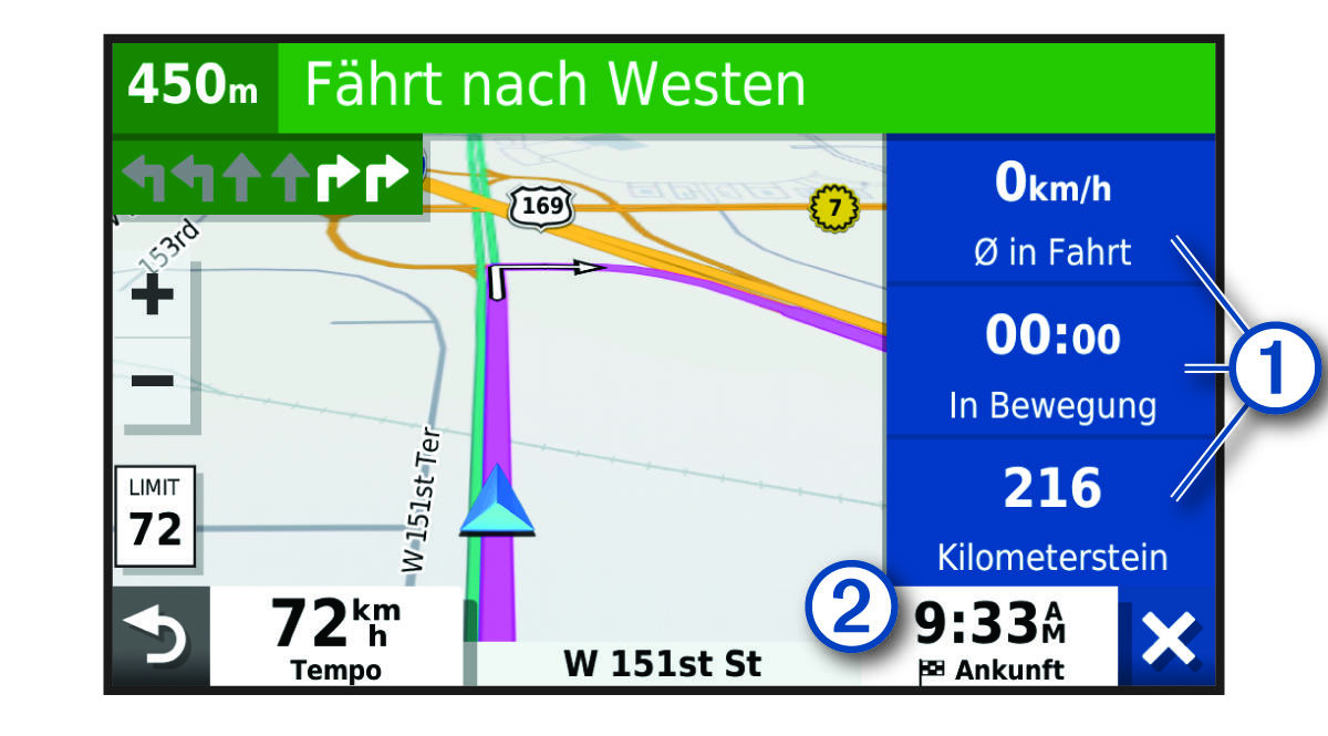 Reisedatenfelder auf Karte mit Beschriftungen