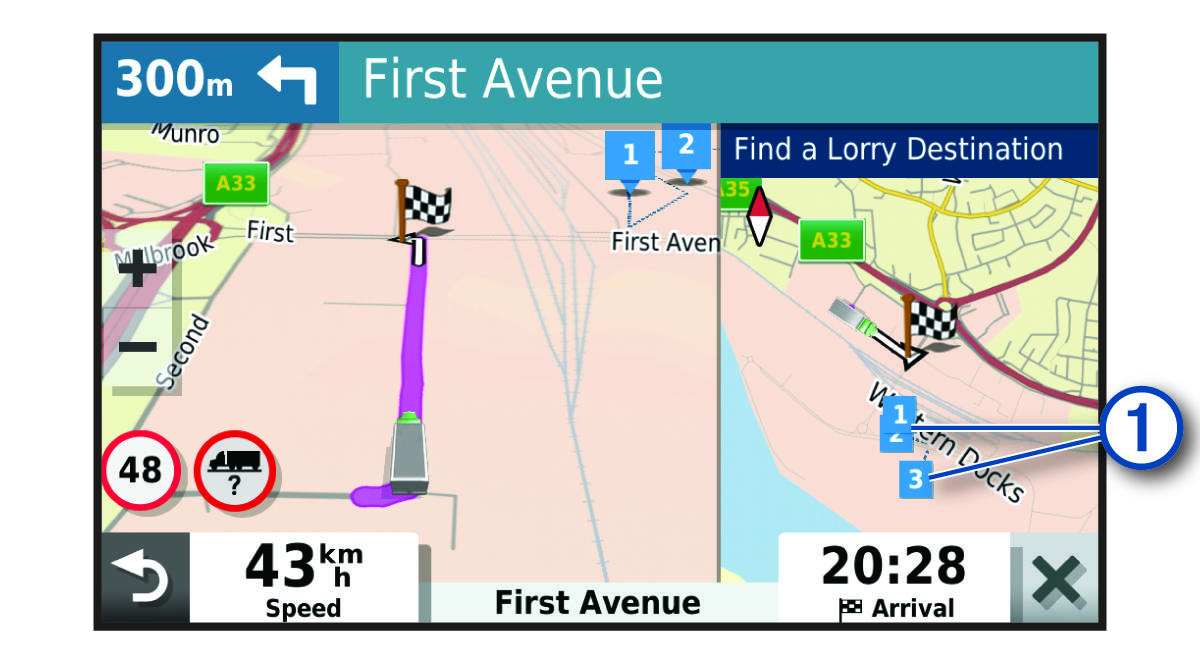 Lorry destinations feature on the map with callouts