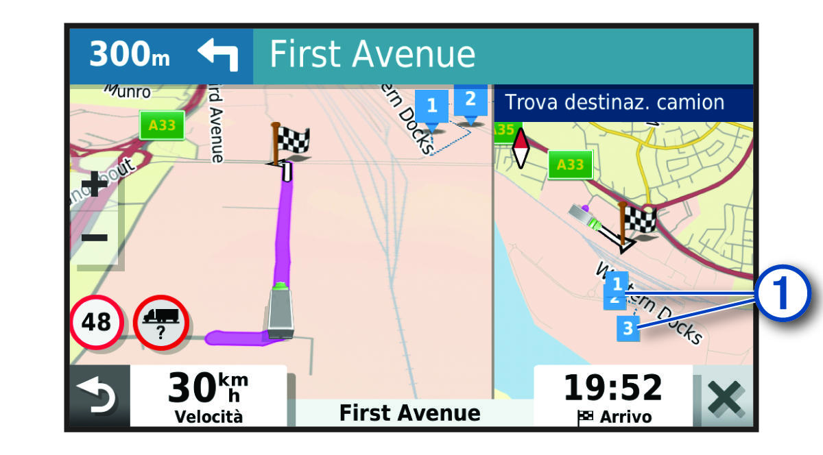 Funzione destinazioni camion sulla mappa con annotazioni