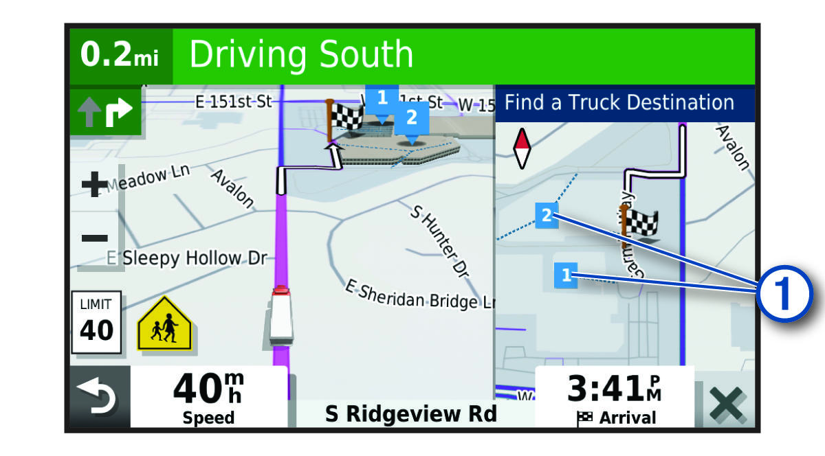 Funkcja miejsc docelowych dla ciężarówek na mapie z objaśnieniami