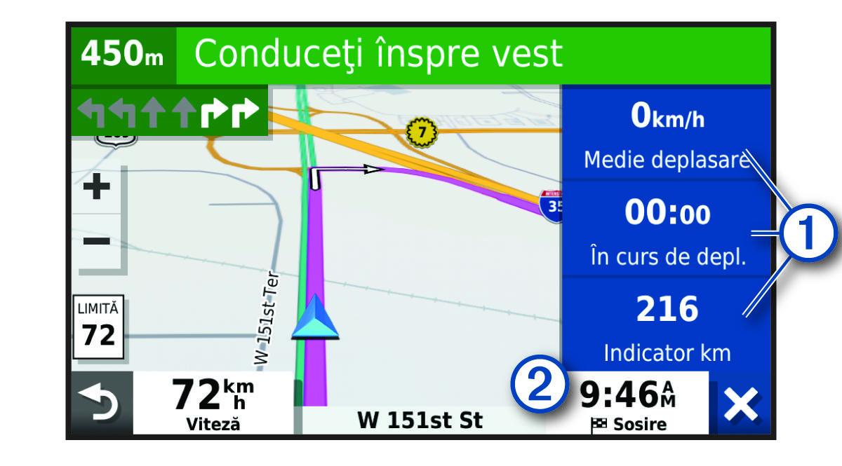 Câmpuri de date pe hartă ale unei călătorii, cu explicaţii