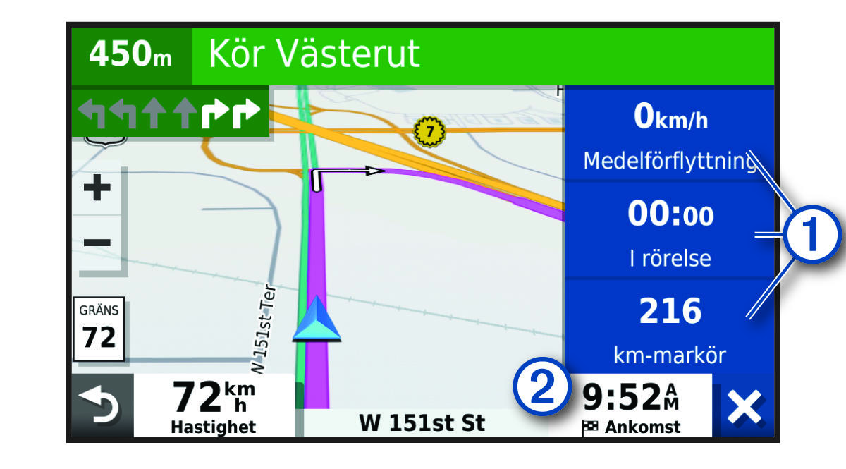 Färddatafält på kartan med bildtexter